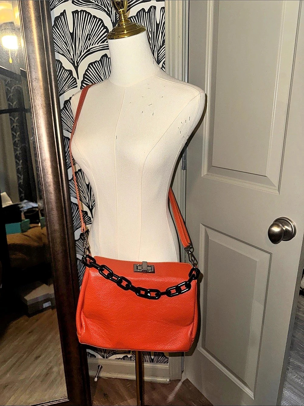 Viola Castellani Orange Shoulder Bag with Chain
